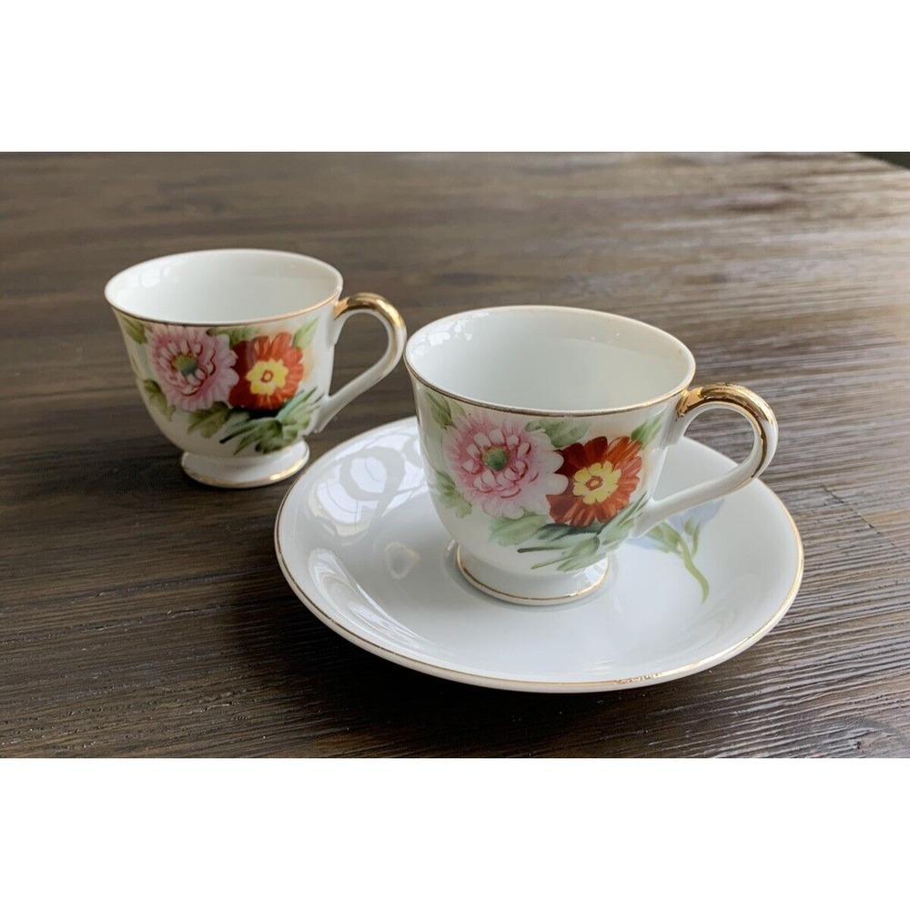 Vintage Shofu Occupied Japan Demitasse Tea Cups and Saucer Hand Painted